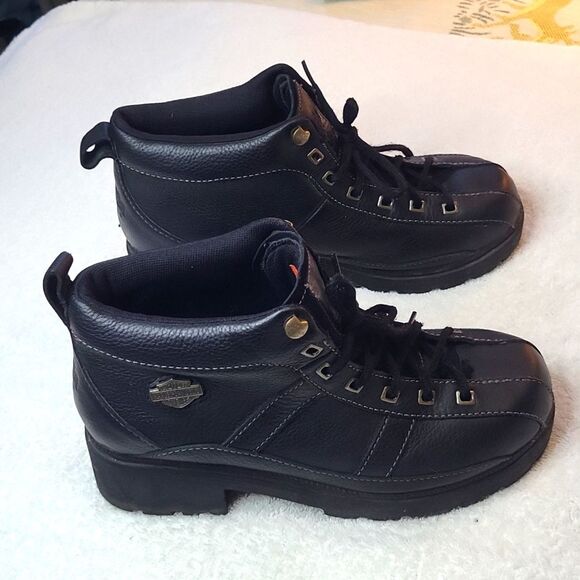 EUC Harley Davidson moto cycle Ankle Boots Leather Chunky Heel #3257 US 9 - Picture 6 of 14